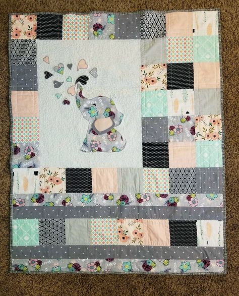 Duck Quilt, Elephant Quilts, Blue Elephant Stitches Quilt, Jungle Quilt, Elephant Quilts Pattern, Pink Crib Bedding, Elephant Abstractions Quilt, Elephant Patchwork Quilt, Neutral Baby Quilt