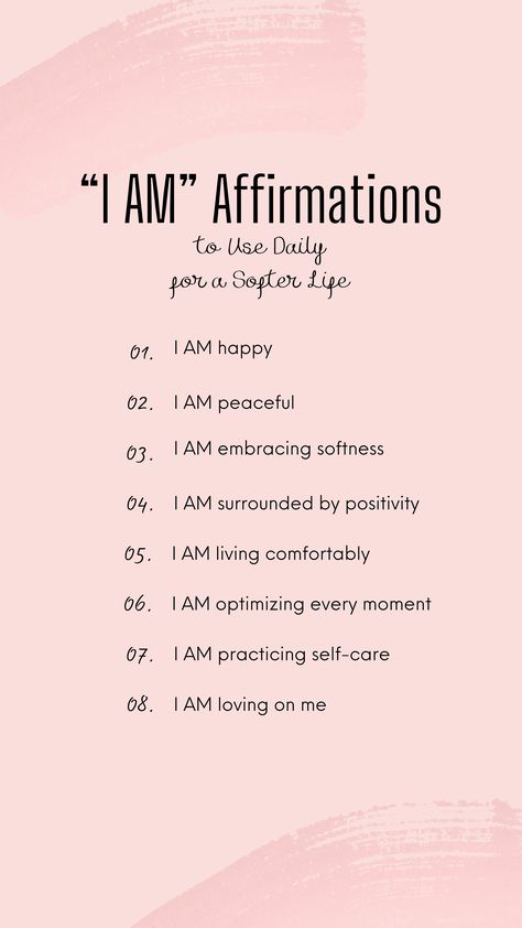 Discover your inner mantra with these empowering 'I AM' statements! From embracing comfort to living the soft girl era, these affirmations are your daily dose of positivity. Pin now to start manifesting your best self! | Lifestyle affirmations statements soft life era positivity quotes positive affirmations for women self-love how to manifest confident women affirmation mindset transformation law of attraction assumption growth happiness peace self-care Soft Girl Affirmations, Single Affirmations, That Girl Affirmations, Soft Girl Era Quotes, Lifestyle Affirmations, Positive Meditation, Soft Life Era, Mindset Transformation, Meditation Affirmations