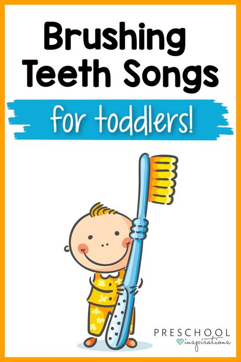 Toddlers and preschoolers will love these brushing teeth songs!! They turn learning into FUN. There are songs to use as a 2-minute tooth brushing timer, songs that teach about how to spit, songs that show how to brush your teeth, and some silly songs, too! Dental Health Songs For Toddlers, Dental Health Toddler Activities, Brush Your Teeth Song, Preschool Inspirations, Weather Song, Transition Songs, Nurse Teaching, Movement Songs, Teeth Brushing