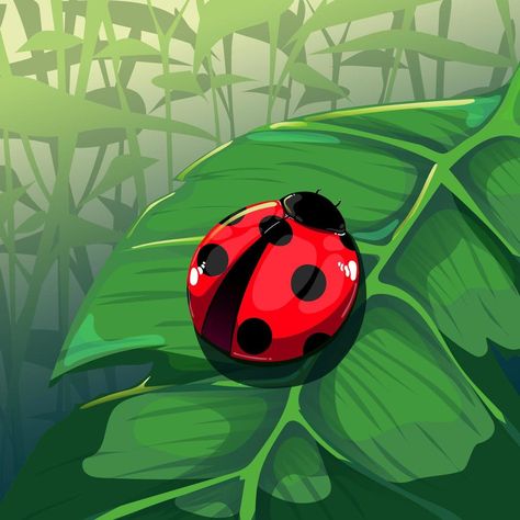 ladybug on green leaf vector illustration Ladybug Vector, Ladybug Illustration, Leaf Vector Illustration, Ladybug On A Leaf, Ladybug Clipart, Good Vibes Wallpaper, Leaf Vector, The Ladybug, Vibes Wallpaper