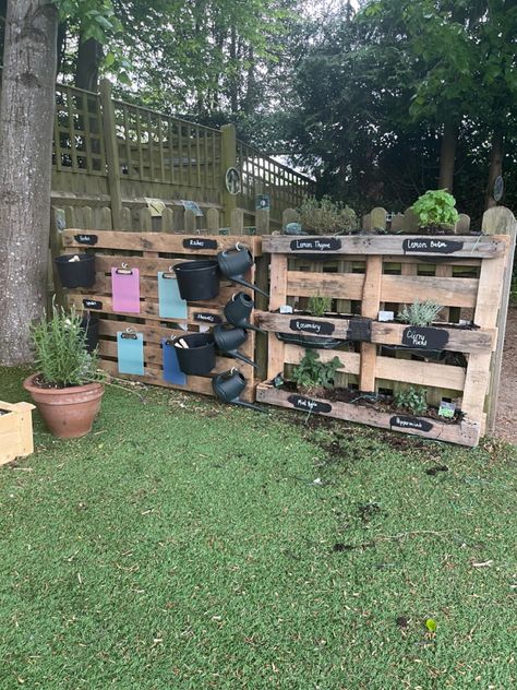 Early Years Garden Ideas, Outdoor Sensory Area, Eyfs Garden Ideas, Eyfs Sensory Garden Ideas Outdoor Areas, Nursery Garden Ideas Eyfs, Outdoor Creative Area Eyfs, Forest School Area Ideas, Nursery Pallet Ideas, Natural Outdoor Area Eyfs