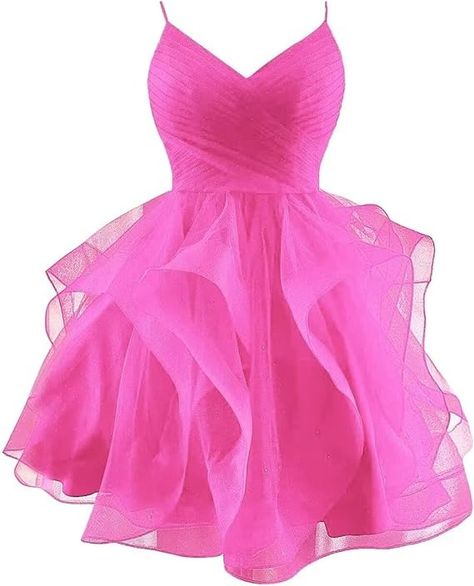 Prom Dresses Short Puffy, Hot Pink Puffy Dress, Cocktail Dress For Teens, Fuschia Pink Dress, Glitter Homecoming Dress, Mini Cocktail Dresses, Dresses Glitter, Magenta Fashion, Tiered Prom Dress