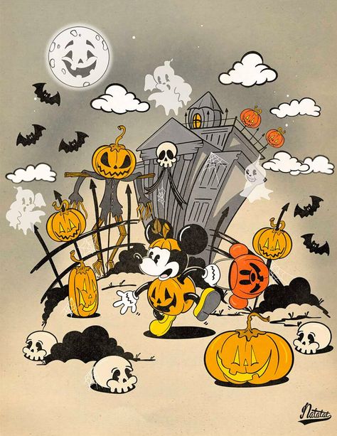 Retro Disney Halloween, Disney Halloween Vintage, Disney Halloween Images, Halloween Art Drawing Illustrations, Disney Halloween Art, Halloween Art Ideas, Vintage Disney Halloween, Halloween Art Drawing, Art Ideas Easy