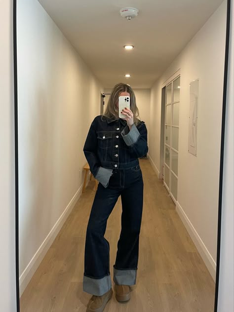 Denim, outfit, mirror, selfie, blue, pose, Zara, jeans, denim jacket Japan Lookbook, Blue Denim Outfits, Dark Blue Jeans Outfit, Denim Outfit Fall, Bday Vibes, Denim Set, Blue Jean Outfits, Matching Sets Outfit, Set Outfits