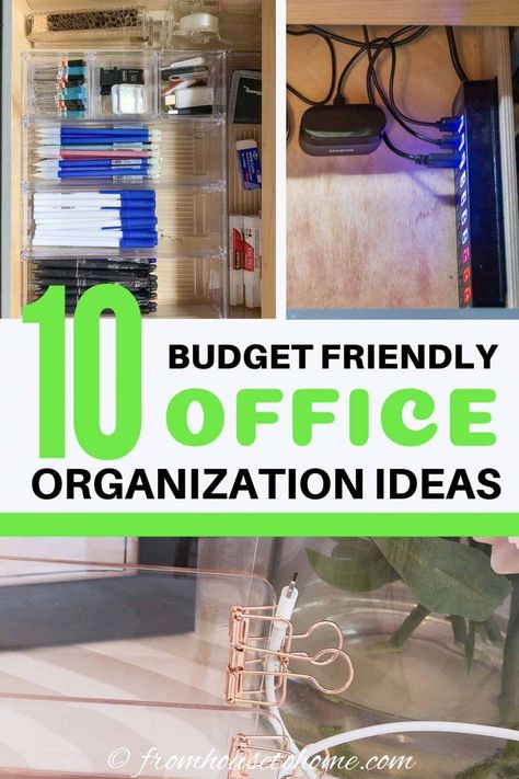 These desk organization ideas are perfect if you're on a budget but still want to organize your office and have it look chic. I love all the rose gold desk accessories. #fromhousetohome #deskorganization #homeoffice #organizing  #officeorganization #homeofficedecorandorganization Rose Gold Desk, Pegboard Baskets, Office Organization Ideas, Desk Organization Ideas, Magnetic Spice Tins, Gold Office Supplies, Diy Clipboard, Organized Desk, Gold Desk Accessories