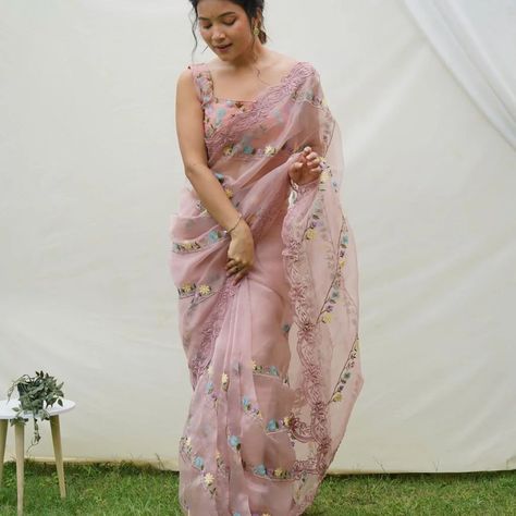 RVSG - SAMYUKTA SINGLES AVAILABLE Fabric : Organza Work : Thread Embroidery Work,, Sequence Work Pink Organza Saree, Saree Organza, Grey Saree, Organza Silk Saree, Indian Designer Sarees, Organza Blouse, Lehenga Style, Readymade Saree, Organza Sarees