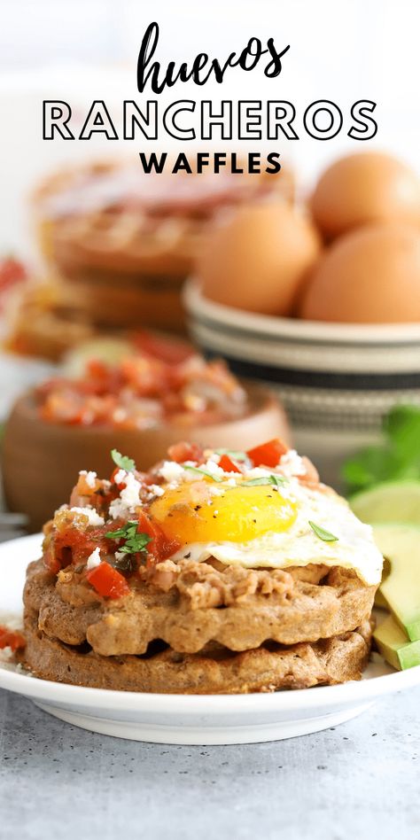 Huevos Rancheros Waffles | Simply Made Recipes Breakfast Ideas Brunch, Brunch Waffles, Waffle Breakfast, Waffles Breakfast, Cook Vegetarian, Savory Waffles, Fantastic Recipes, Salsa Fresca, Waffle Recipe