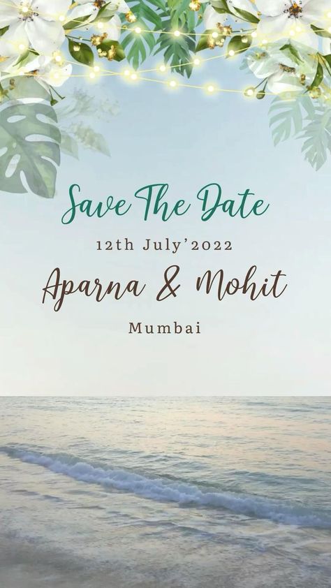 Save The Date Beach Theme, E Invitation Wedding, Indian Beach Wedding, Caricature Wedding Invitations, Hindu Wedding Invitation Cards, Save The Date Invite, Goa Wedding, Marriage Invitation Card, Pearl Background