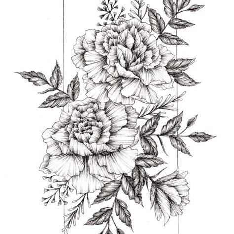 Flower Ink Drawing, Carnation Drawing, Carnation Flower Tattoo, Carnation Tattoo, Wrist Tattoo Ideas, Wrist Tattoo Designs, Flower Tattoo Drawings, Hip Tattoos Women, Flower Tattoo Arm