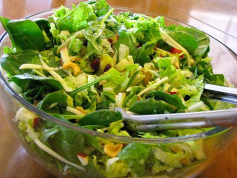 Cashew Apple Salad, bag of baby spinach, Romaine lettuce cut up, swiss cheese shredded, 3 large apples cut in chunks, cashews, craisins, Drsg: 3/4 c sugar, 1 tsp salt, 1 cup conola oil 1/3 cup apple cider vinegar 1 T poppy seeds, 1 tsp dry mustard Spinach Apple Salad, Salad Bag, Chicken Cashew, Cashew Apple, Butter Lettuce, Romaine Salad, Tossed Salad, Apple Salad, Lettuce Salad