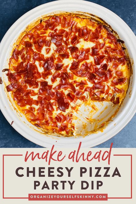 Easy Pizza Dip - Organize Yourself Skinny Pizza Dip Appetizers, Easy Pizza Dip, Hot Pizza Dip, Party Appetizer Dips, Party Food Easy Appetizers, Pizza Dip Recipes, Hot Dips, Appetizer Easy, Appetizers Easy Dips