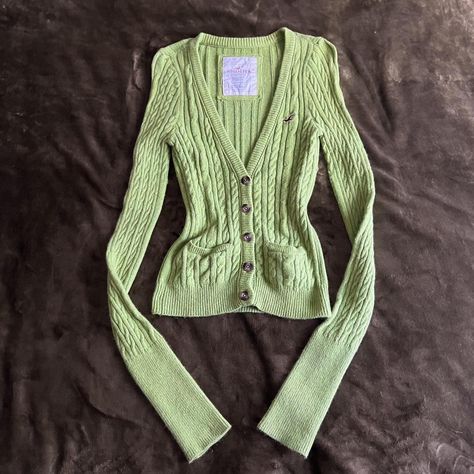 Fairycore green cable knit sweater cardigan. Y2k... - Depop Patterned Cardigan Outfit, 2000s Cardigan, Cardigan Outfit Aesthetic, Green Cable Knit Sweater, Y2k Cardigan, Cardigan Y2k, 2000s Grunge, Cable Knit Sweater Cardigan, Y2k Depop