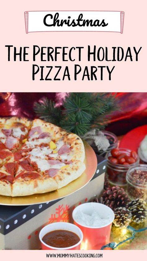 As we head into the holidays, a great way to celebrate is with a Holiday Pizza Party that can also help you get motivated to wrap all those gifts! Holiday Pizza Party, Pizza And Pajamas Christmas Party, Pizza Christmas Party, Christmas Pizza Party, Christmas Pizza Ideas, Pizza Party With Friends, Make Your Own Pizza Party, Pizza Party Ideas, Christmas Party Menu