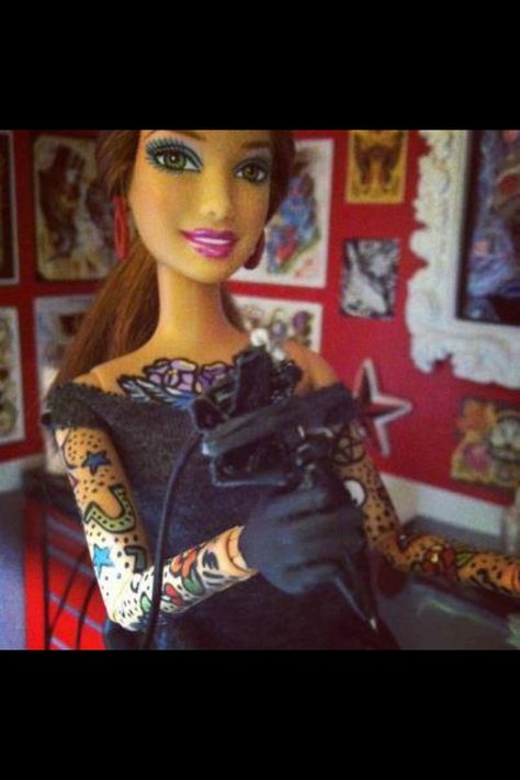 Tattooed Barbie, Barbie Tumblr, Tattoo Memes, Barbie Tattoo, Doctor Tattoo, Doll Tattoo, Bad Barbie, Im A Barbie Girl, Traditional Tattoo Flash