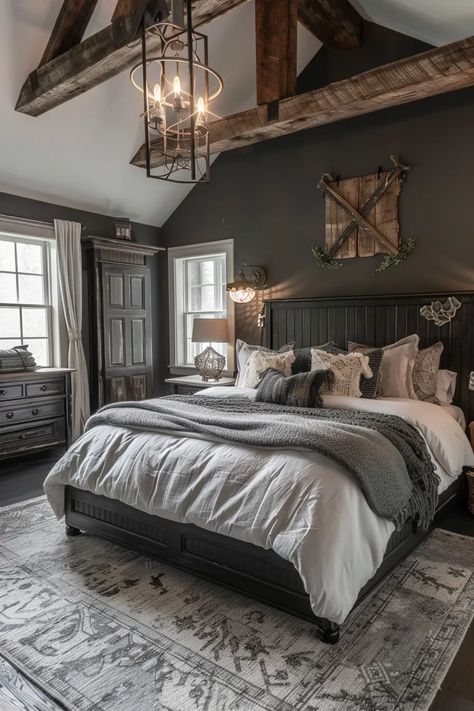 41 Warm and Cozy Farmhouse Bedroom Decor Ideas | VIVA Barndominium Bedroom Ideas, Cozy Farmhouse Bedroom, Modern Rustic Bedrooms, Farmhouse Guest Bedroom, Bedroom Ideas For Men, Rustic Farmhouse Bedroom, Farmhouse Bedrooms, Country Style Bedroom, Awesome Houses