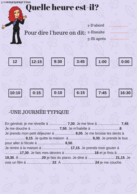 L'heure online worksheet for ESO. You can do the exercises online or download the worksheet as pdf. French Time Worksheet, Teaching Primary School, French Adjectives, Learn French Beginner, French Worksheets, French Education, The Worksheet, Time Worksheets, French Grammar