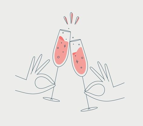 Hand holding champagne clinking glasses drawing in flat line style Cheers Drawing, Champagne Glasses Clinking, Glasses Clinking, Glasses Drawing, Wedding People, Hand Holding, Cityscape Photos, Logo Banners, Champagne Glasses