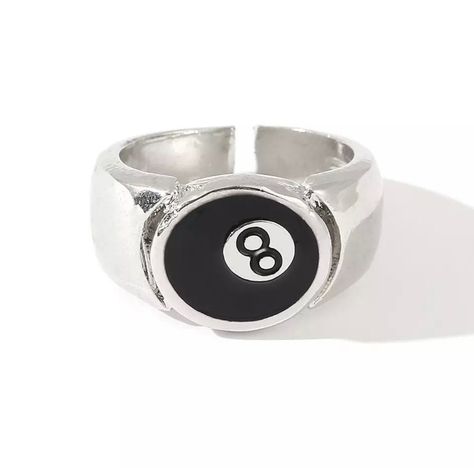 Y2k Rings Silver, Silver Y2k Rings, 8 Ball Necklace, 8 Ball Jewelry, 8 Ball Ring, 8ball Ring, Skater Rings, Streetwear Rings, 8 Ball Pool