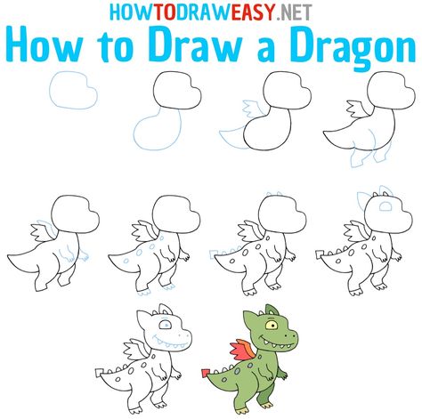 How to Draw a Dragon Step by Step Easy #HowtoDrawaDragon #DragonDrawing #CuteDrawing #DrawingForKids #DrawingTutorials #CuteDragonDrawing #BabyDragon Scary Mythical Creatures, Christmas Drawings For Kids, Easy Fish Drawing, Draw A Dragon, Draw Book, Easy Dragon Drawings, Very Easy Drawing, Easy Christmas Drawings, Cute Dragon Drawing