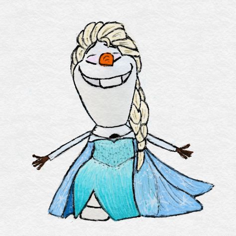 Olaf [as Elsa] (Drawing by TortallMagic @deviantART) #Frozen Olaf Drawing, Elsa Drawing, Frozen Drawings, Frozen Snowman, Disney Olaf, Elsa Olaf, Disney Art Drawings, Princess Drawings, Easy Canvas Painting