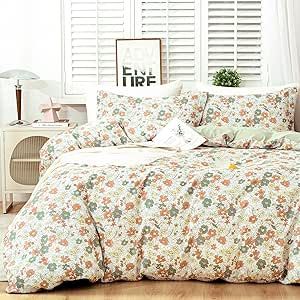 Queen Size Bedding Ideas, Green Floral Bedding, Green Duvet Cover, Orange Duvet Covers, Duvet Cover Queen, Floral Bedding Sets, Kids Duvet, Girls Bedding Sets, Green Duvet