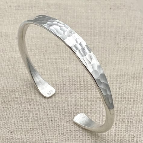 Amazon.com: Hammered Sterling Silver Handmade Cuff Bracelet, Minimalist Simple Shiny Silver 1/4 inch Wide, 6 1/2 long, Thick and Solid, Gift for Her : Handmade Products Jewellery Making Tutorials, Hammered Bangles, Handmade Silver Jewellery, Simple Bangle, Cuff Bracelets Handmade, Adjustable Bangle Bracelet, Jewellery Craft, Gift Ideas Handmade, Bracelet Minimalist