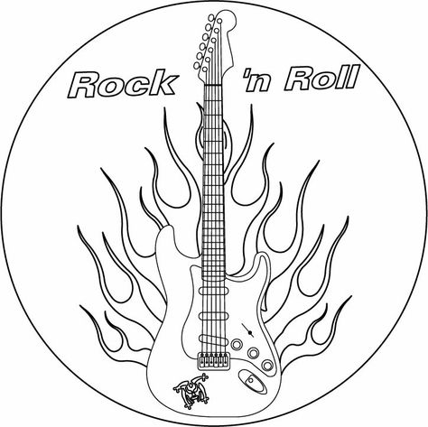 Rock And Roll Hand Drawing, Rock Band Coloring Pages, Electric Guitar Coloring Page, Rock N Roll Coloring Pages, Rock And Roll Clipart, Rock And Roll Svg, Music Coloring Pages, Music Coloring Sheets, Drawing Rocks