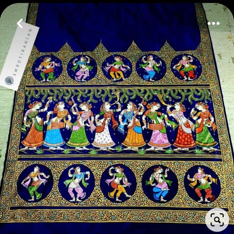 Pattachitra On Saree, Patachitra Saree, Odisha Pattachitra, Kalam Kari, Choli Design, Saree Painting Designs, Saree Painting, Sari Design, Fabric Painting Techniques