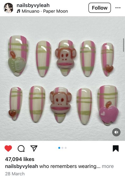 Paul Frank Nails, Batman Nails, Gyaru Nails, Eyes Emoji, Plaid Nails, Paul Frank, Pretty Gel Nails, Really Cute Nails, Nail Idea