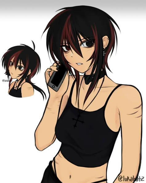 Trans Female Oc, Tomboy Character, Muscular Tomboy Art, Trans Oc Art, Tomboy Oc Art, Tired Character Design, Muscular Anime Woman Drawing, Black Hair Oc, Black Character Design Female