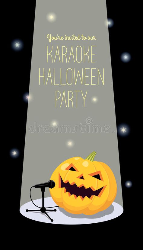 Invitation to Halloween karaoke party stock illustration Halloween Karaoke, Singing Microphone, Concert Black, Party Illustration, Comic Face, Background Cute, Magic Light, Karaoke Party, Pumpkin Lights