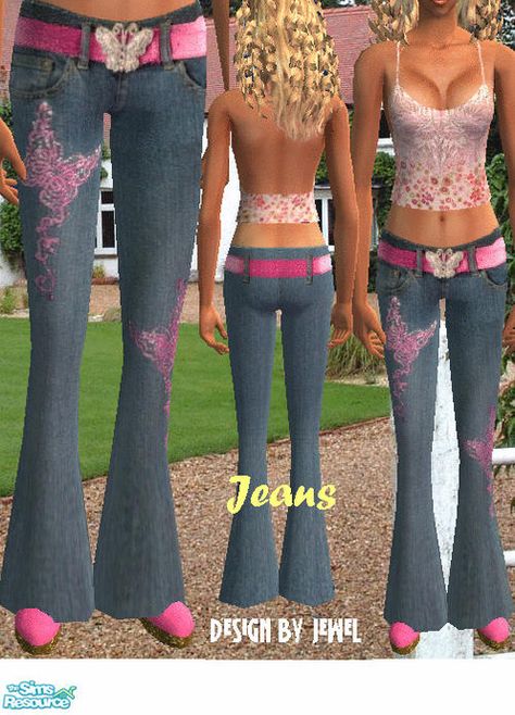 The Sims Resource - Pink Glitter Butterfly Jeans Sims 2 Y2k Cc, Sims 4 Tracksuit, Sims 4 Mcbling Cc, Mcbling Sims 4 Cc, Sims 2 Aesthetic, Sims 4 Cc 2000s, Sims 4 2000s Cc, Sims 2 Clothes, Sims 2 Cc Clothing