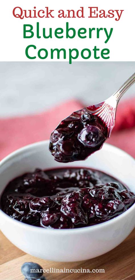 Blueberry Compote is so easy and quick to make and is a great way to enjoy the benefits of this wonderful berry!! Using just 3 ingredients, blueberry compote is ready in less than 15 minutes!! This is an ideal topping for breakfast, desserts and cake. #blueberrysauce #blueberries #blueberry #sauce #icecream #blueberrycompote #marcellinaincucina Blueberry Compote Recipe, Healthy Easy Recipe, Simple Veganista, Vegan Appetizer, Fall Goodies, Hate Mornings, Compote Recipe, Bites Recipes, Whole Food Plant Based