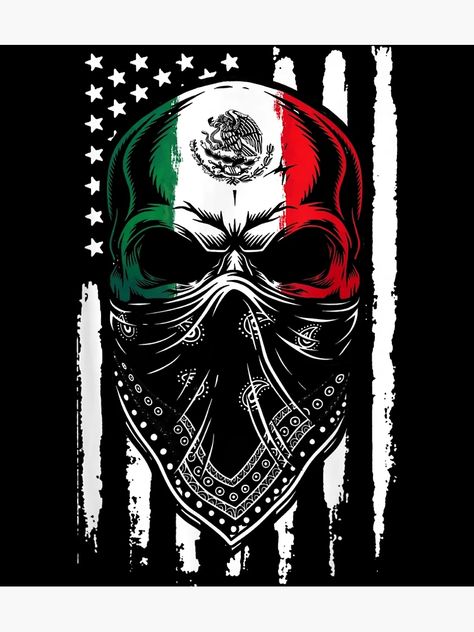 "Mexican American Skull Pride Cool Spooky Dead Bandana" Poster for Sale by TERRYCOXSHOP | Redbubble Mexican Skull Art, Basketball Logo Design, Pop Art Party, Mexico Wallpaper, Guatemala Flag, Skull Art Tattoo, Genos Wallpaper, Basketball Logo, Mexican Skull