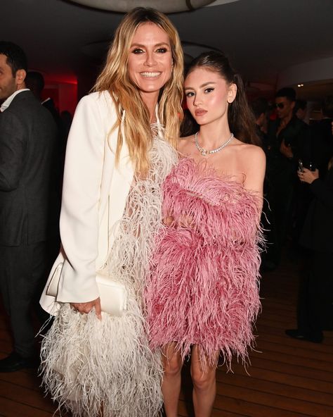 Here Klum the girls! Heidi Klum and her daughter, Lena, turned heads in feathered attire at the annual amfAR Cinema Against AIDS gala during the Cannes Film Festival. We love their matching mother-daughter looks! Leni Klum, Heidi Klum, Cannes Film Festival, Mother Daughter, Cannes, Film Festival, Pop Culture, No Instagram, Festival