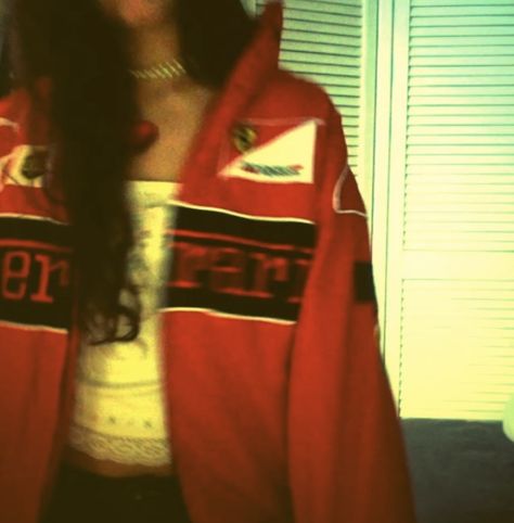 Ldr Ferrari Jacket, F1 Racer Jacket, Lana Racer Jacket, Lana Ferrari, Ferrari Jacket Aesthetic, Lana Del Rey Ferrari Jacket, Racers Jacket, Ferrari Jacket Outfit, Racing Jacket Outfit