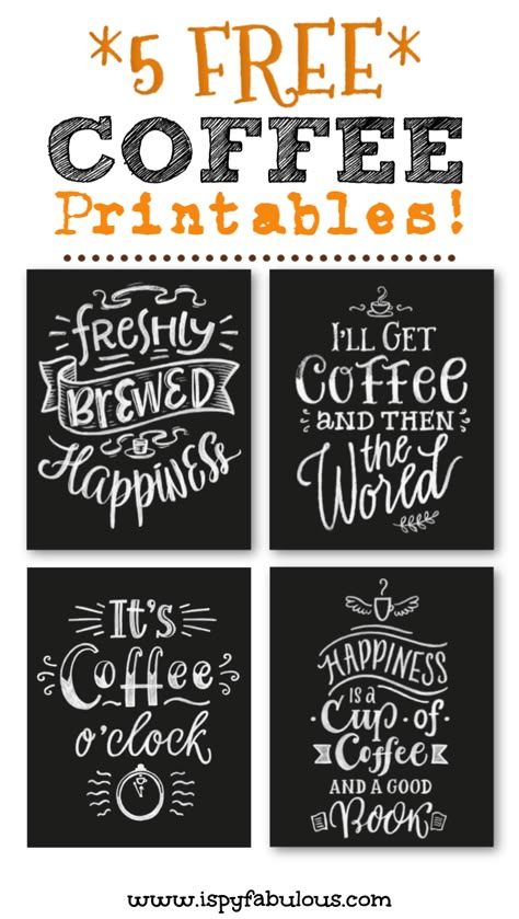 These chalkboard coffee printables will be the perfect easy decor for your coffee bar, coffee station or coffee shop! With 5 coffee art designs that you can print and use, for free, you'll be ready to share your love for coffee in no time. #coffee #coffeelove #coffeedecor #coffeeprintables Home Words Decor Letters, Coffee Station Signs Ideas, Signs For Coffee Bar, Coffee Bar Ideas For School, Printable Coffee Signs Free, Chalkboard Coffee Bar, Free Coffee Bar Printables, Free Printable Coffee Bar Signs, Coffee Bar Fundraiser Ideas