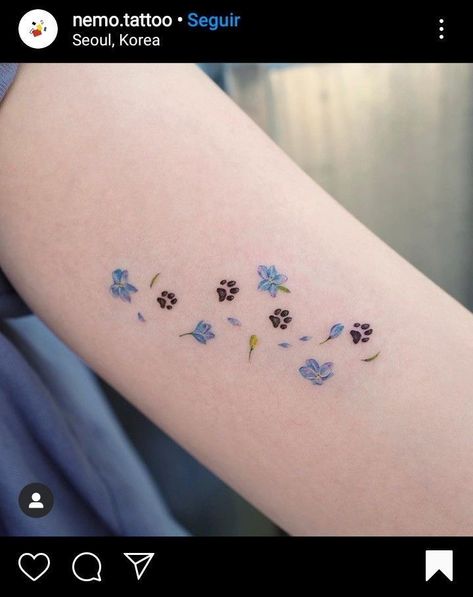 Cherry Blossom Paw Print Tattoo, Heartstopper Tattoo Ideas, Heartstopper Tattoo, Paws Tattoo, Flower Tat, Cute Simple Tattoos, Pawprint Tattoo, Paw Tattoo, Petite Tattoos