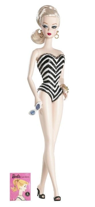 Vintage Barbie swimsuit Old Barbie Dolls, Barbie Fashion Model, Original Barbie Doll, Barbie Swimsuit, Black And White Swimsuit, Striped Bathing Suit, Barbie Collector Dolls, Im A Barbie Girl, Barbie Style