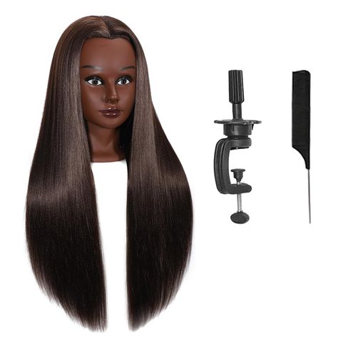 PRICES MAY VARY. 🎃Total Length：26-28 Inches (from the forehead to the back hair end), 20 Inch (Individual Hair Strand). Color: # Brown 🎃Hair quality：Human Hair Blend；Head Features：female head；Head Circumference：52cm 🎃Suitable For：Cosmetology Mannequin Head works with barbers, hairstylists, hairdressers and hair designers. Ideal gift for girls to practice braiding. 🎃Instructions: When curling or straightening the hair, temperature between 120°-150°, time less than 15s. (Need to cool a few sec Mannequin Head With Hair, Hair Mannequin Hairstyles, Hair Styles On Mannequin Head, Hairdressing Training, Hair Mannequin, Mixed Hair, Female Head, Hair Creations, Mannequin Head