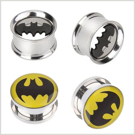 IPINK-Batman Stainless Steel Screw-On Gauges/Tunnels Double Flare Ear Plugs 2 Pairs Zombie Pinup, Ear Tunnels, Body Jewelry Piercing, Nose Rings Hoop, Tunnels And Plugs, Nose Hoop, Ear Gauges, Nose Ring Stud, Ear Plugs