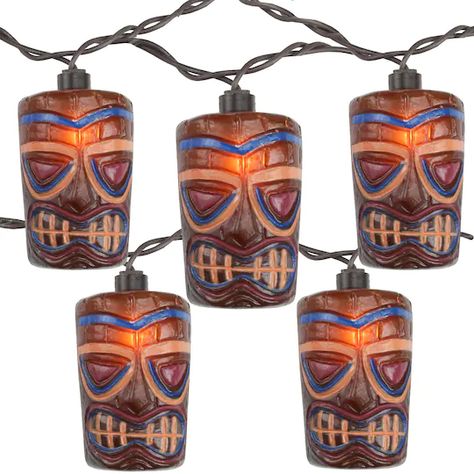 10ct. Brown Tiki Mask Patio String Lights | Michaels Tiki Garden, Tiki Lights, Outdoor Tiki Bar, Solar Light Crafts, Tree Branch Decor, Outdoor Light Bulbs, Tiki Decor, Tiki Bar Decor, Patio Lights