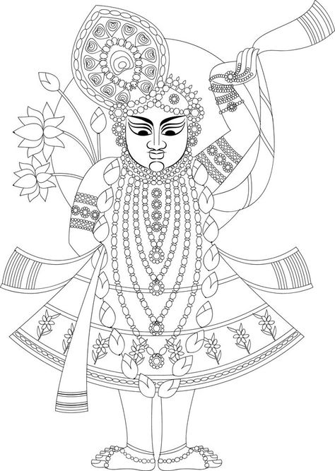 Pichwai Drawing Outline, Shrinathji Pichwai Paintings Sketch, Pichwai Sketch Outline, Shrinathji Drawing Sketch, Meenakari Painting Design Outline, Srinathji Drawing, Lippan Art Shreenathji, Shrinath Ji Painting, Shrinathji Sketch