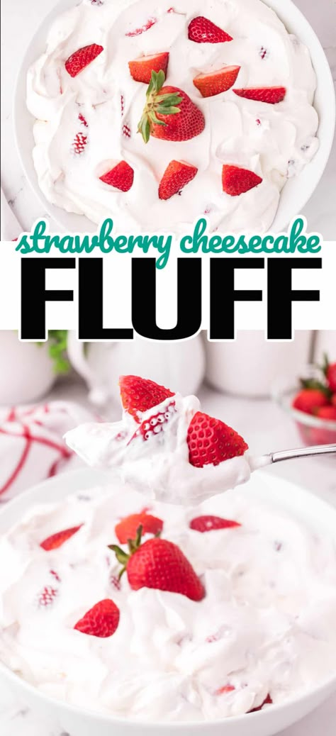 Cranberry Orange Desserts, Strawberry Cheesecake Fluff, Cookout Dessert, Strawberry Cheesecake Salad, Cheesecake Fluff, Bbq Potluck, Fluff Salad Recipes, Strawberry Fluff, Cool Whip Desserts