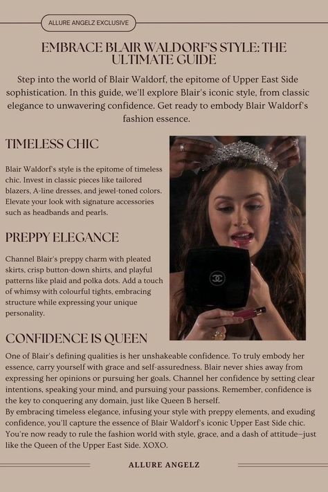 Blair Waldorf Books, Blair Waldorf Affirmations, Blair Waldorf Book List, How To Be Like Blair Waldorf Tips, How To Study Like Blair Waldorf, Blair Waldorf Energy, Blair Waldorf Night Routine, Blair Waldorf Poster, Blair Waldorf Diet