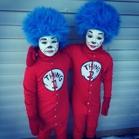 Thing 1 and Thing 2 costumes and face painting ideas. Mittens custom made by wewearcrochet.etsy.com Thing 1 Thing 2 Makeup Halloween, Thing One And Thing Two Costumes For Kids, Thing 1 Thing 2 Face Paint Ideas, Thing 1 Makeup Dr Seuss, Diy Thing 1 And Thing 2 Costumes, Thing 1 Thing 2 Costume Women, Thing 1 And Thing 2 Costumes, Thing One Costume, Thing 1 Thing 2 Costume