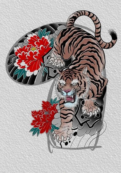 Buddhism Tattoo, Dragon Tattoo Stencil, Tiger Eyes Tattoo, Japanese Tiger Tattoo, Asian Tigers, Colored Tattoo Design, Full Tattoo, Japanese Tiger, Tiger Artwork