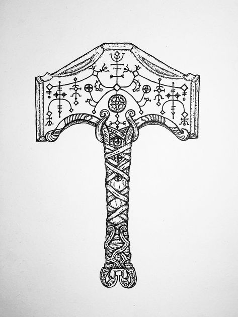 Thors Hammer Tattoo, Norwegian Tattoo, Thor Hammer Tattoo, Mjolnir Tattoo, Rune Vichinghe, Thor Tattoo, Viking Rune Tattoo, Hammer Tattoo, Warrior Tattoo Sleeve