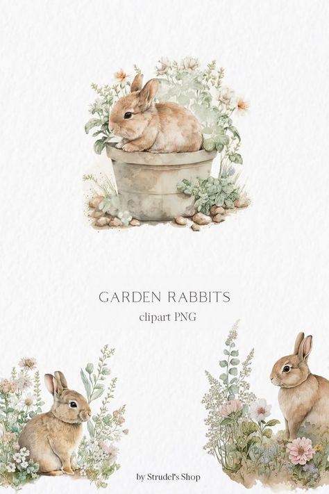 Rabbit Clipart, Bunny Watercolor, Rabbit Painting, Easter Egg Crafts, Egg Crafts, Themed Crafts, Spring Garden, Easter Cards, Watercolor Clipart