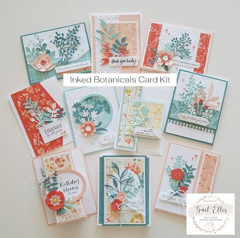 Inked Botanicals Card Kit Designer Paper Cards, Rose Paper, Paper Crafts Card, Designer Series Paper, Card Kits, Stamping Up Cards, Fun Fold Cards, Card Sketches, Card Layout